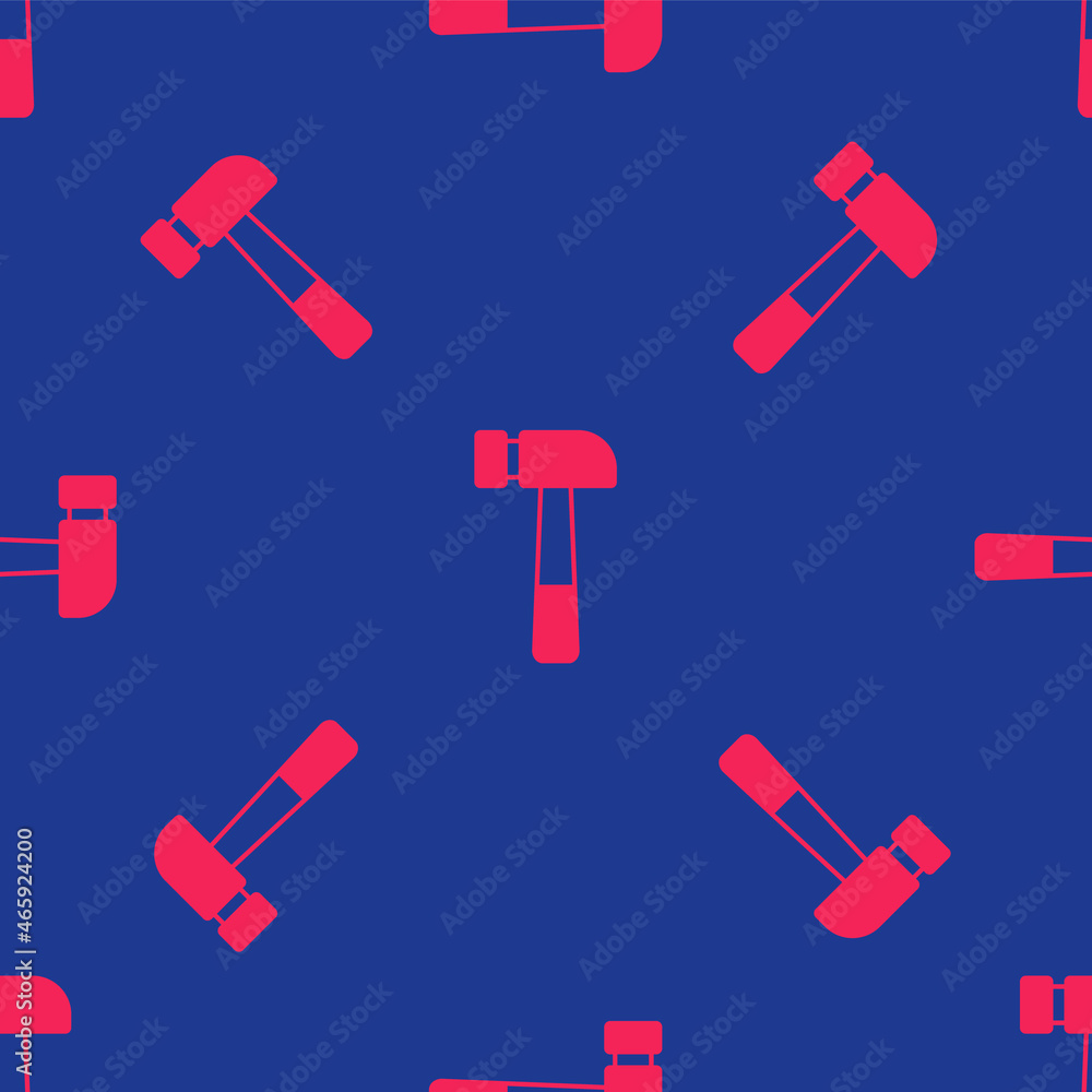 Red Hammer icon isolated seamless pattern on blue background. Tool for repair. Vector Red Hammer icon isolated seamless pattern on blue background. Tool for repair. Vector