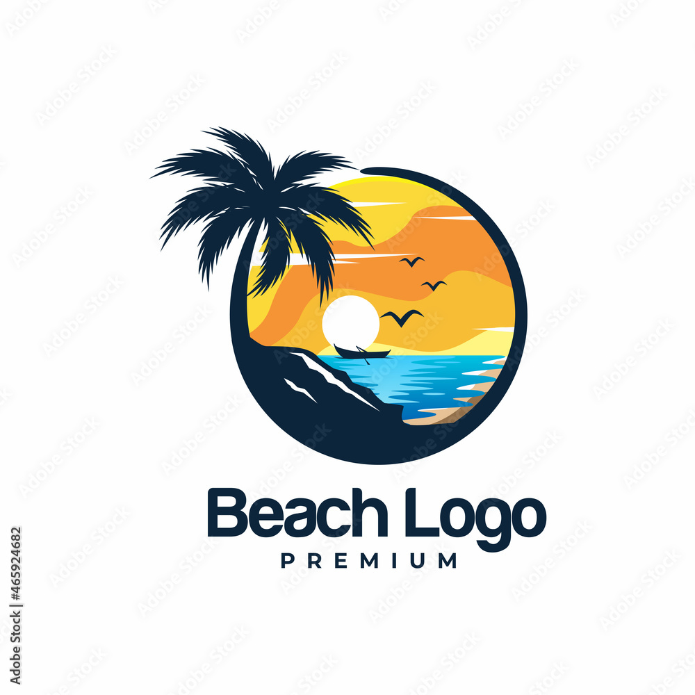Sunset summer beach logo Vector
