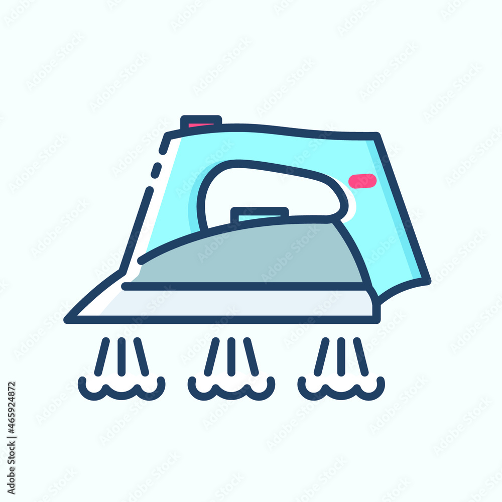 Modern iron with steam colored icon. Household and kitchen electronic appliances icons. Vector stylish outline illustrations on light background. Modern iron with steam colored icon. Household and kitchen electronic appliances icons. Vector stylish outline illustrations on light background.