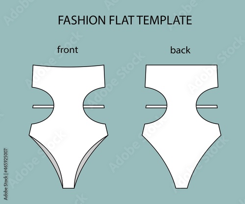 bikini front and back view.  swimsuit fashion flat sketch template.
