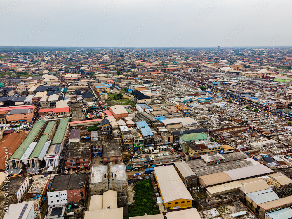 Obraz premium Aerial images of the Alaba area of Lagos