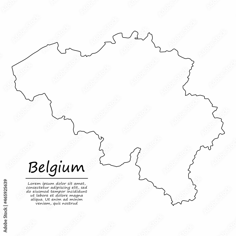 Simple outline map of Belgium, in sketch line style