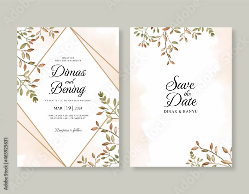 Wedding invitation with watercolor foliage