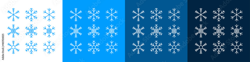Snowflakes icons set. Winter or Christmas decoration elements. Vector illustration