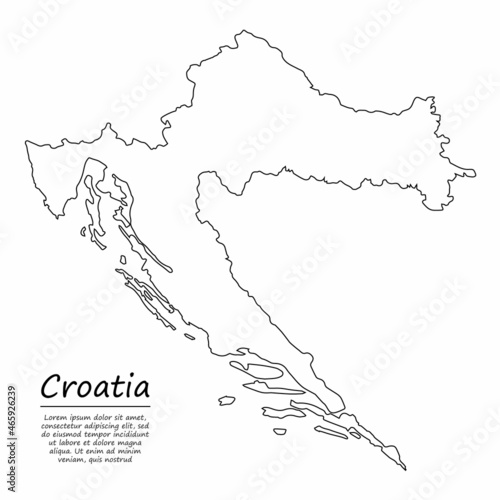 Simple outline map of Croatia, silhouette in sketch line style