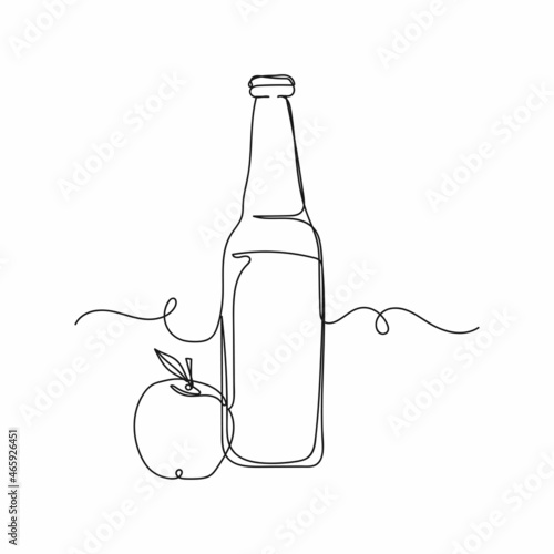 Vector continuous one single line drawing icon of bottle of apple cider in silhouette on a white background. Linear stylized.