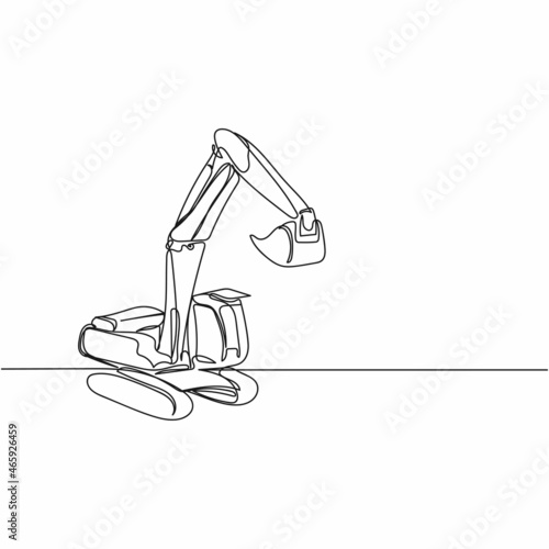 Vector continuous one single line drawing icon of heavy crawler construction excavator in silhouette on a white background. Linear stylized.