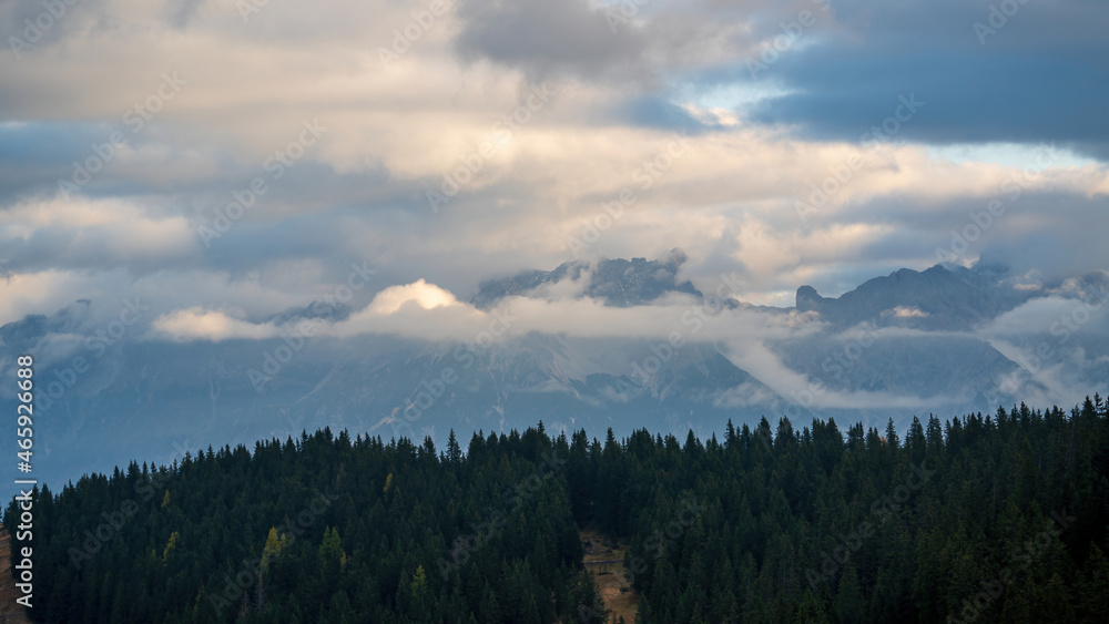 beautiful view in the sunset of the alps in austria, salzburg, pinzgau at a autumn evening