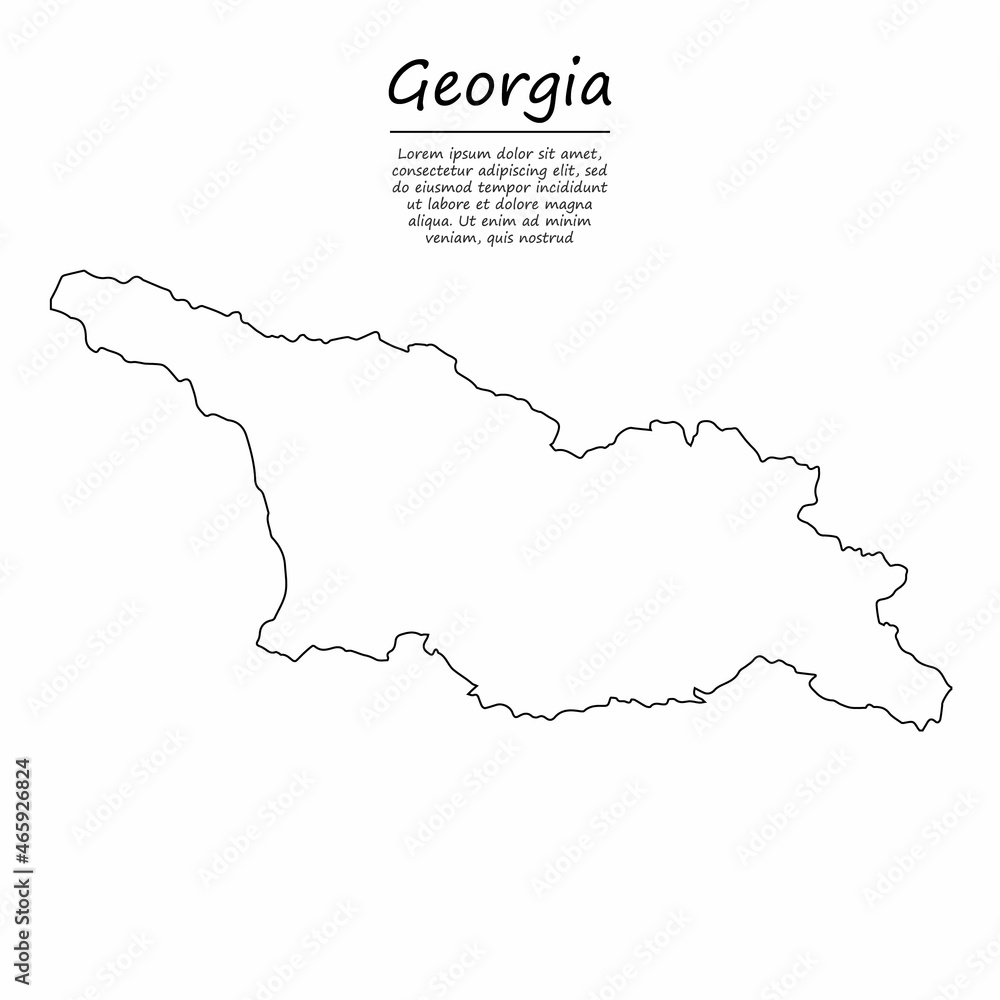 Simple outline map of Georgia, silhouette in sketch line style
