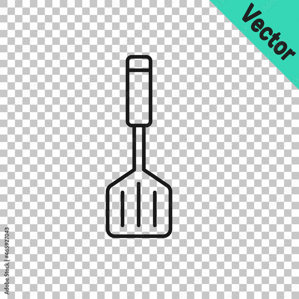 Black line Spatula icon isolated on transparent background. Kitchen spatula icon. BBQ spatula sign. Barbecue and grill tool. Vector Black line Spatula icon isolated on transparent background. Kitchen spatula icon. BBQ spatula sign. Barbecue and grill tool. Vector