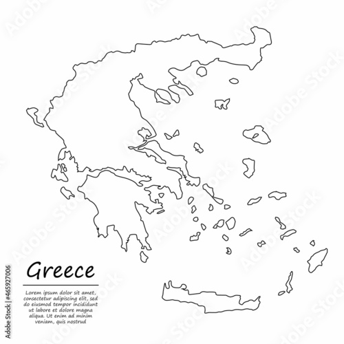 Simple outline map of Greece, in sketch line style