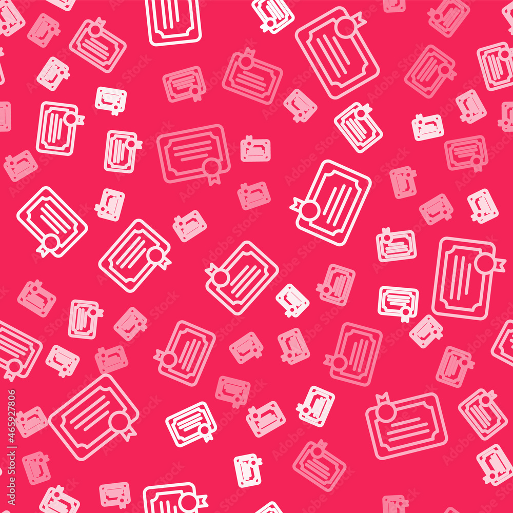 White line Certificate template icon isolated seamless pattern on red background. Achievement, award, degree, grant, diploma concepts. Vector White line Certificate template icon isolated seamless pattern on red background. Achievement, award, degree, grant, diploma concepts. Vector