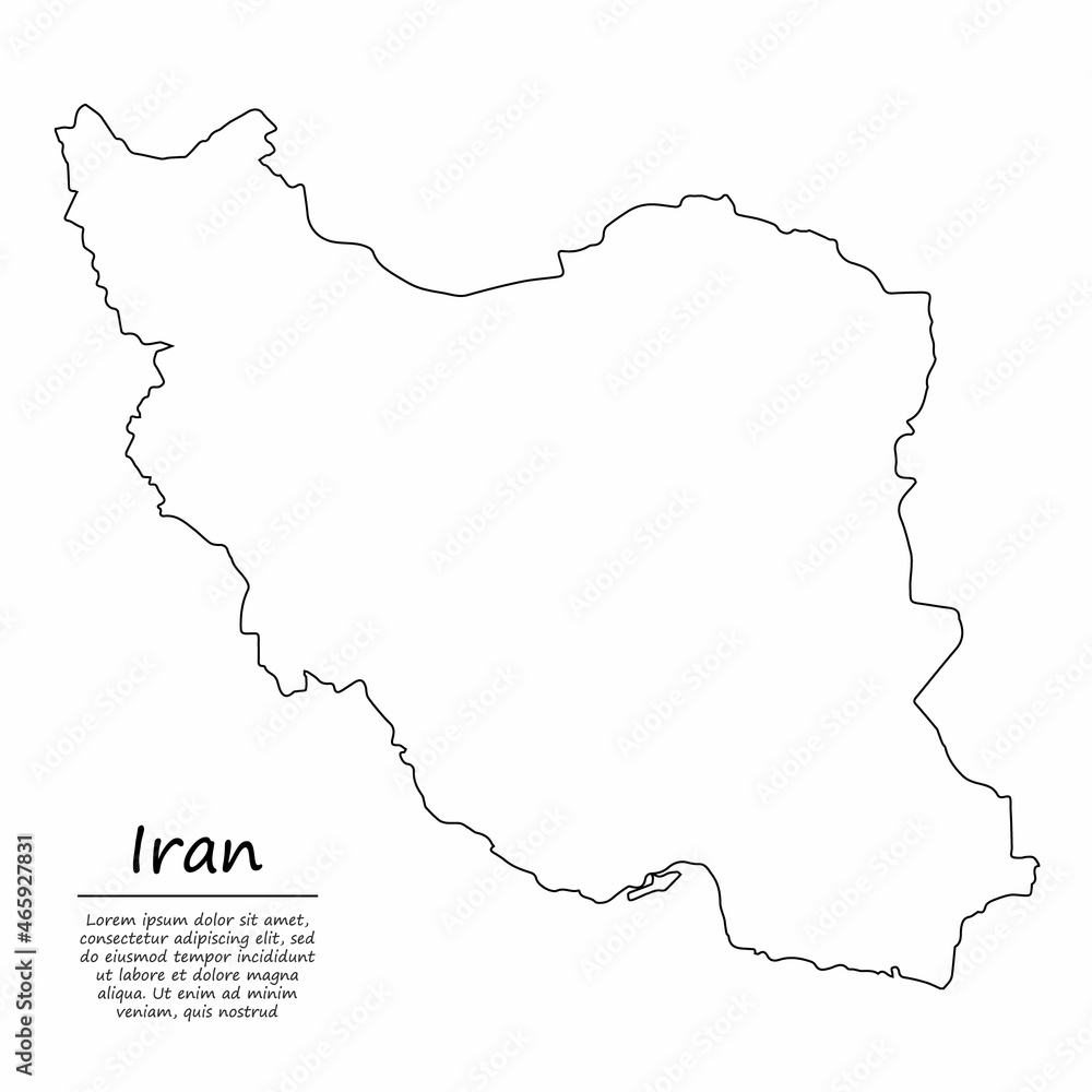 Simple outline map of Iran, in sketch line style Simple outline map of Iran, in sketch line style