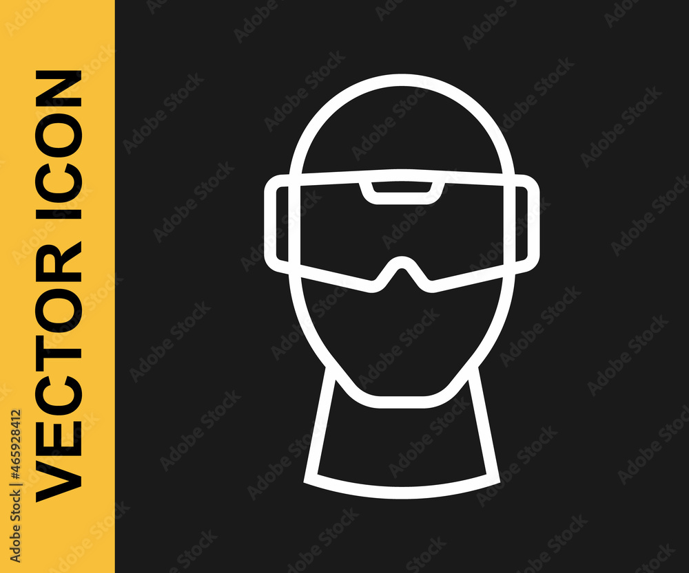 White line Virtual reality glasses icon isolated on black background. Stereoscopic 3d vr mask. Optical head mounted display. Vector