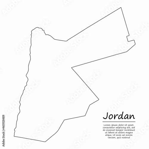 Simple outline map of Jordan, silhouette in sketch line style