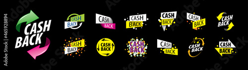 A set of vector cashback icons on a black background