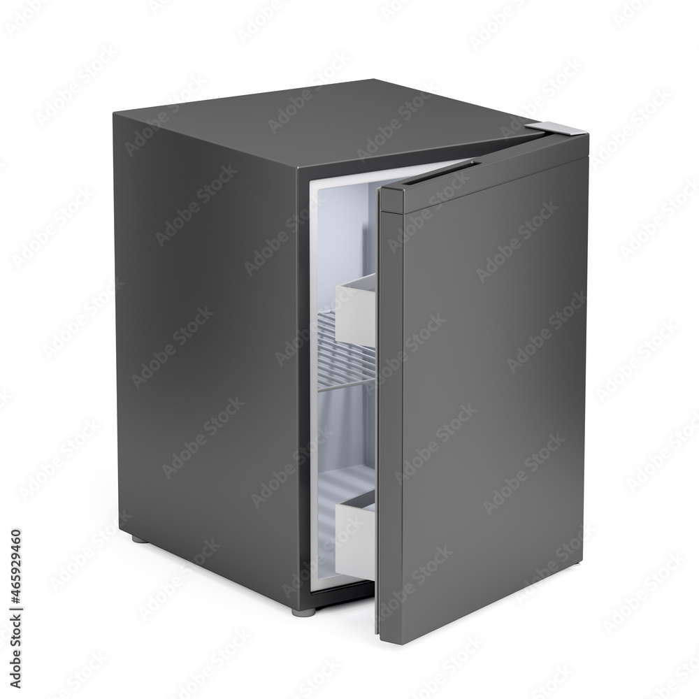 Small black refrigerator on white background Small black refrigerator on white background