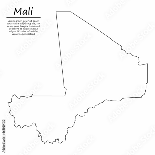 Simple outline map of Mali, silhouette in sketch line style
