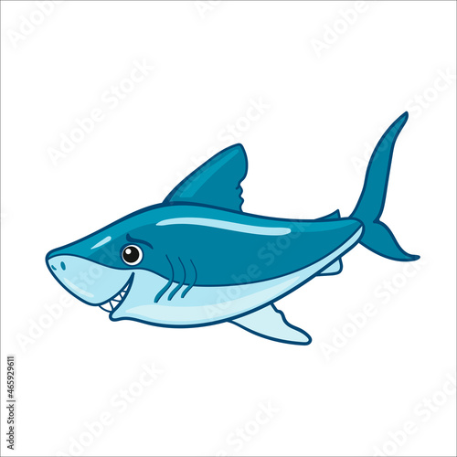 shark. Cute drawn vector isolated illustration in children's cartoon style.