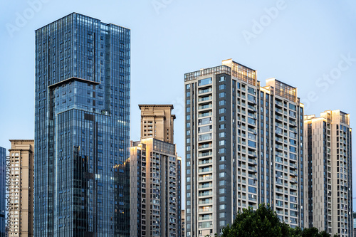 Buildings on shoreside of Yangtze river Wuhan 