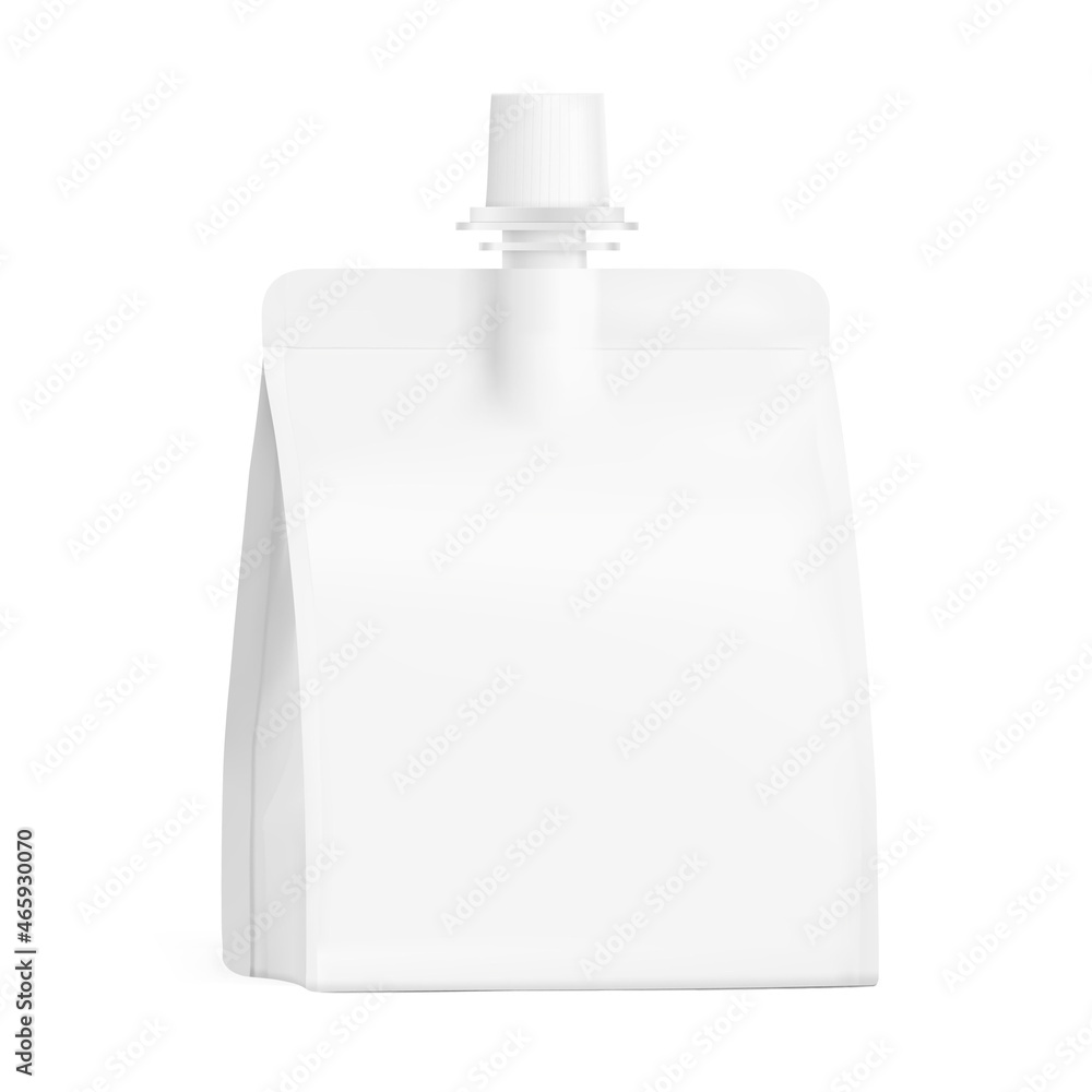 Food pouch bag mockup with cap. Vector illustration isolated on white background. Perspective view. Can be use for template your design, presentation, promo, ad. EPS10. Food pouch bag mockup with cap. Vector illustration isolated on white background. Perspective view. Can be use for template your design, presentation, promo, ad. EPS10.