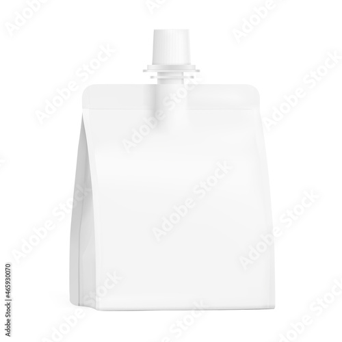 Food pouch bag mockup with cap. Vector illustration isolated on white background. Perspective view. Can be use for template your design, presentation, promo, ad. EPS10.	