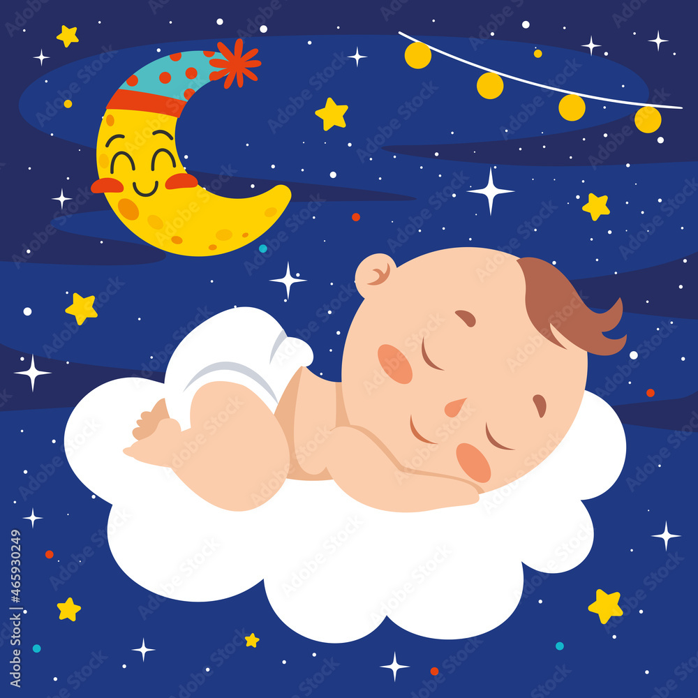 Fototapeta premium Cartoon Drawing Of A Newborn Baby Character
