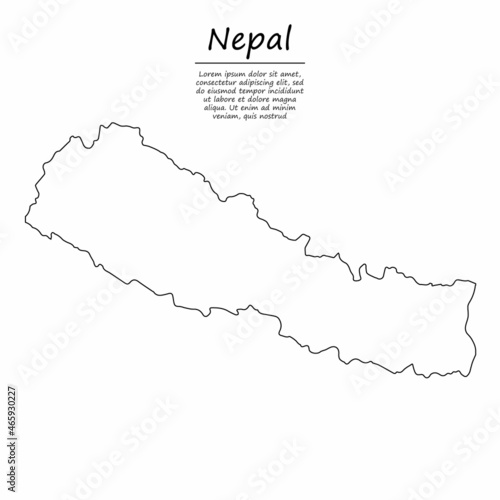 Simple outline map of Nepal, silhouette in sketch line style