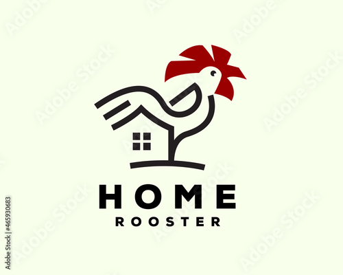 stand chicken rooster line art home house real estate logo template illustration