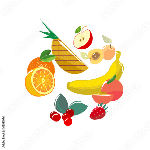 Vector set of fruit bar. Menu, poster, sticker, cover for a booklet on fruit cocktails, juices, smoothies.
