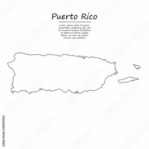 Simple outline map of Puerto Rico, silhouette in sketch line style