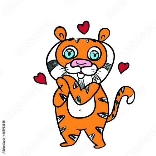 A cute cartoon striped red tiger .Hand-drawn children s vector illustration on a white isolated background for banners.