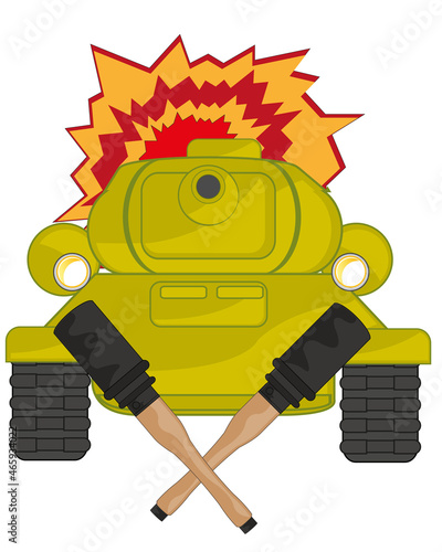 Burning damaged tank of the enemy and garnets
