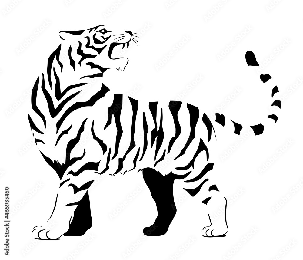 Fototapeta premium 虎のイラスト モノクロ 寅年