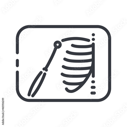 Line icon of a roentgen procedure. Healthcare symbol isolated