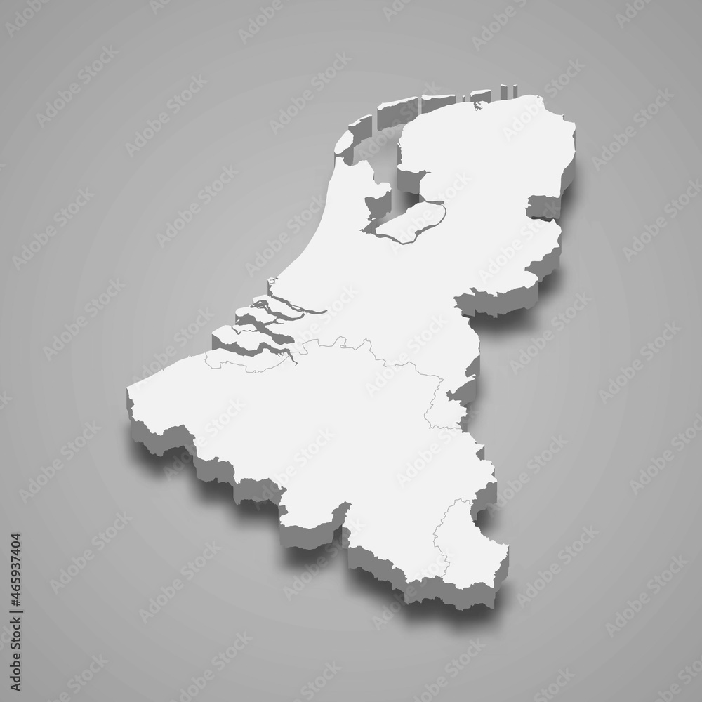 Fototapeta premium 3d isometric map of Benelux region, isolated with shadow