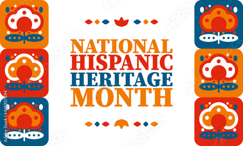 National Hispanic Heritage Month in United States. Celebrate annual in September and October. Latin American and Hispanic ethnicity culture. National fabric vector textures. Traditional festival