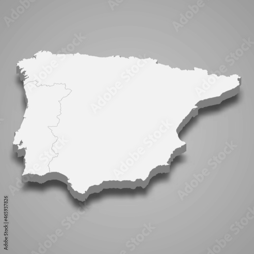 3d isometric map of Iberian Peninsula region, isolated with shadow photo