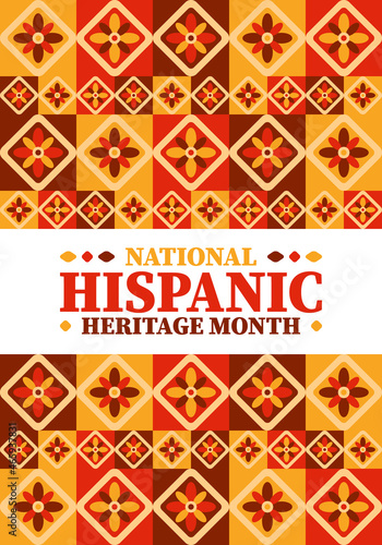 National Hispanic Heritage Month in United States. Celebrate annual in September and October. Latin American and Hispanic ethnicity culture. National fabric vector textures. Traditional festival