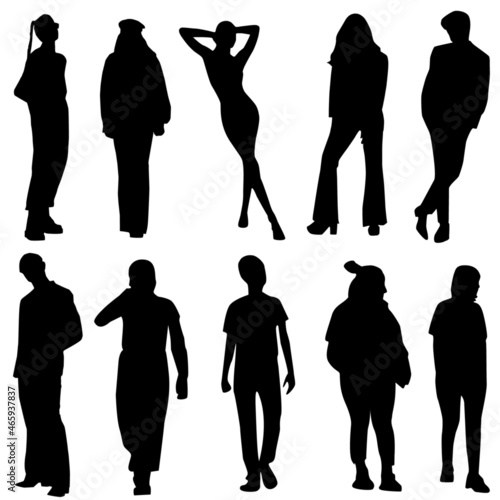 Set of celebrity poses. Peoples vector silhouettes.