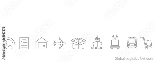 Global logistics network. Map global logistics partnership connection. Vector banner template with logistics icons and text space. Set of logistics icons on white background for your design. EPS10.