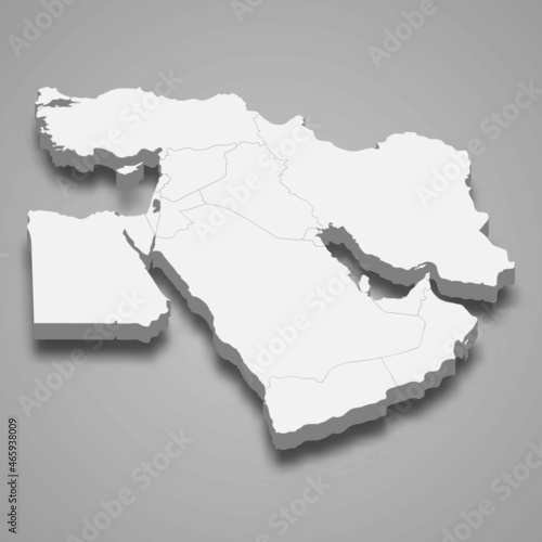 3d isometric map of Middle East region, isolated with shadow