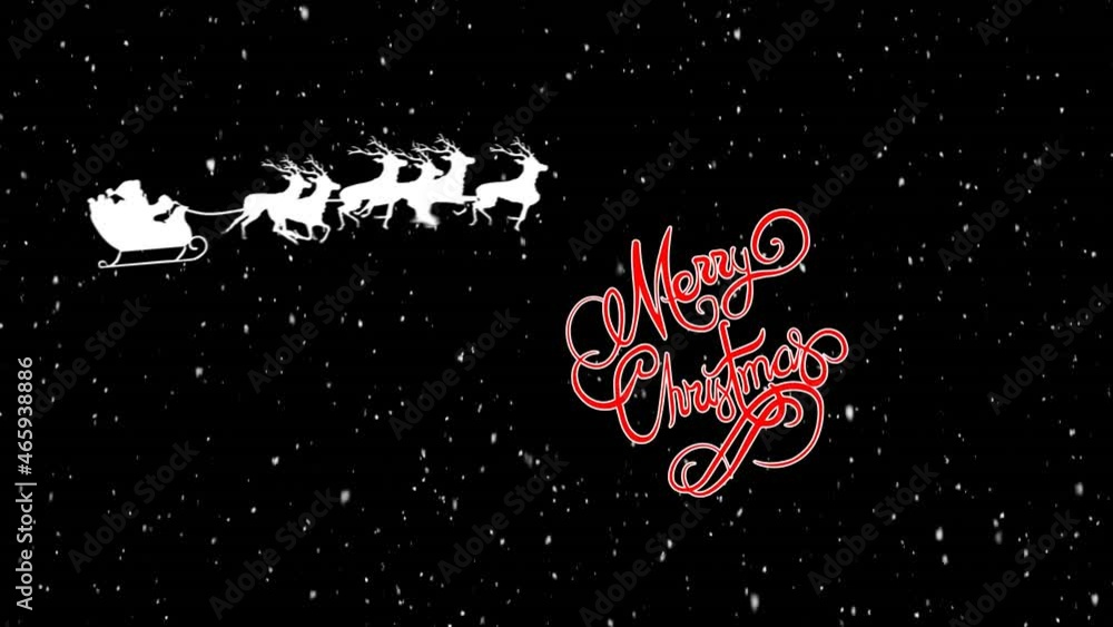 Animation of merry christmas text over santa in sleigh and snow falling Animation of merry christmas text over santa in sleigh and snow falling