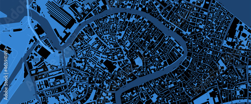 Detailed blue map poster of Venice city, linear print map. Skyline urban panorama.