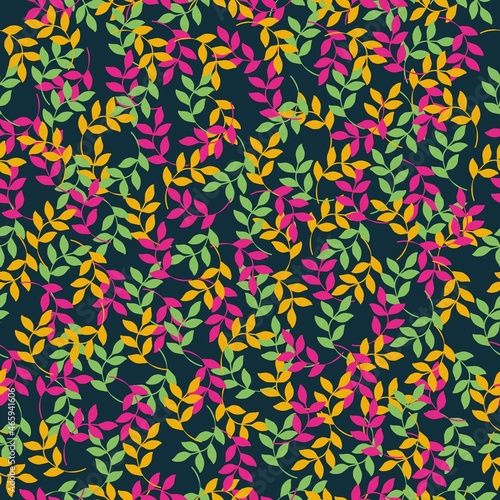 seamless vintage abstract pattern. dark background. bright plants. yellow, pink and green fox. vector texture. beautiful bright print for textiles and wallpaper.