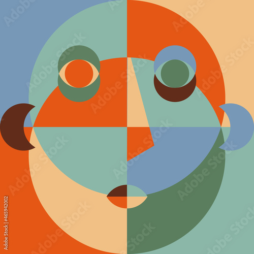 Fototapeta Minimal 20s geometric portrait in suprematism style, modern hipster art poster