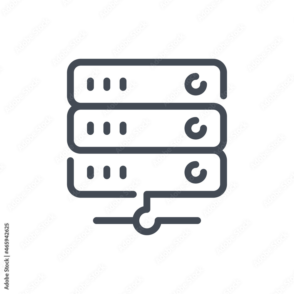 Server and database line icon. Datacenter hardware vector outline sign. Server and database line icon. Datacenter hardware vector outline sign.