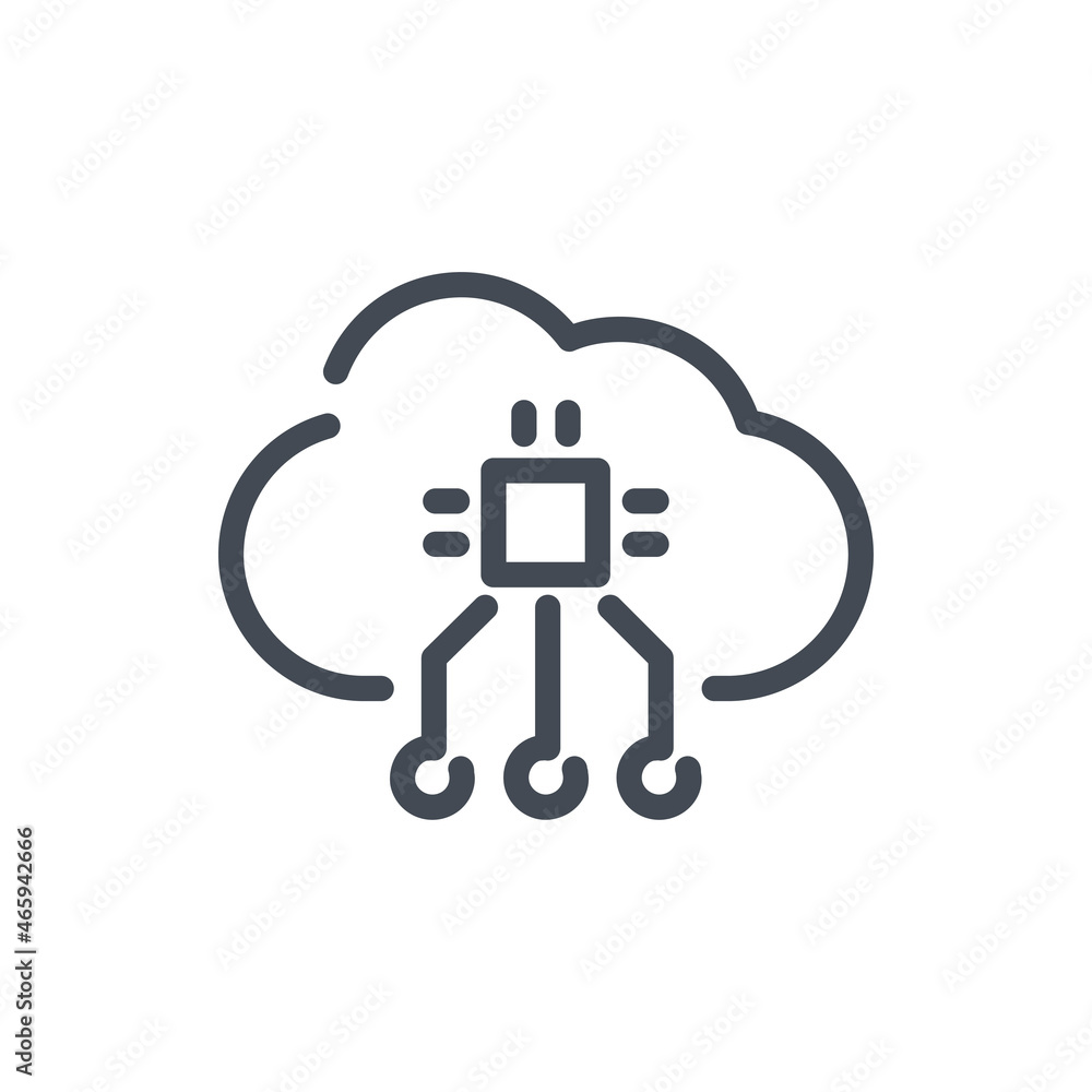Cloud service with connection to hardware line icon. Online storage network vector outline sign. Cloud service with connection to hardware line icon. Online storage network vector outline sign.