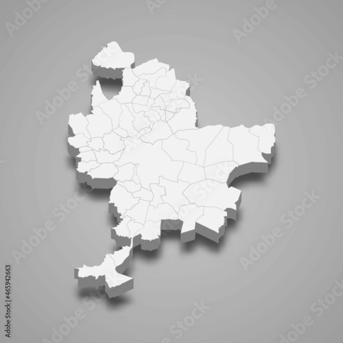 3d isometric map of Lyon Metropolis is a department in France