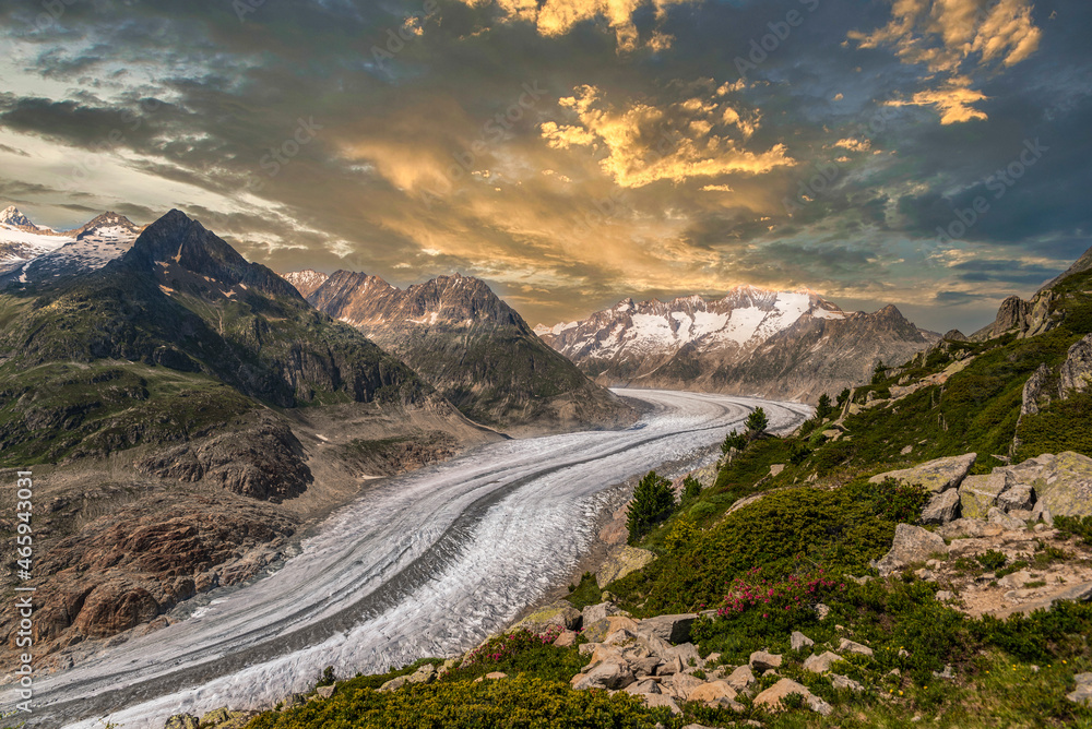 Landscape near Riederalp with Aletsch Glacier